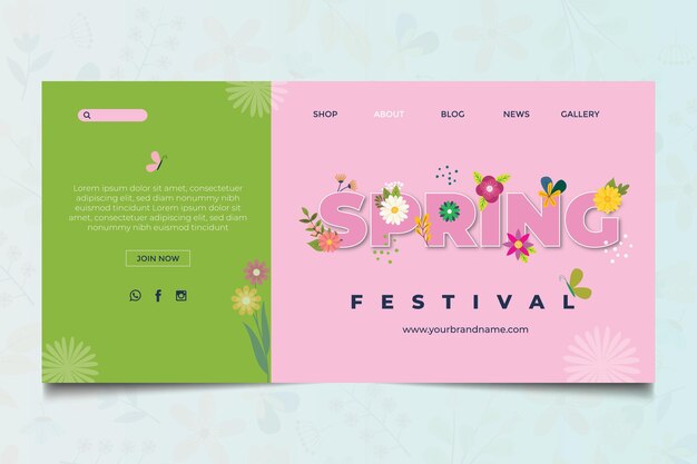 Modelo de página de destino de primavera de design plano floral
