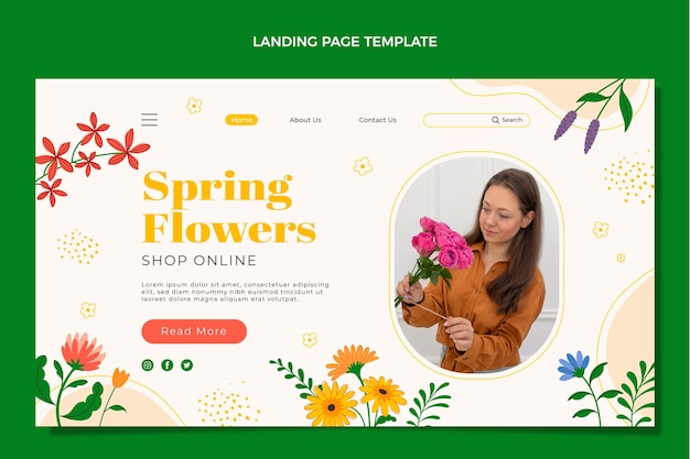 Modelo de página de destino de primavera plana