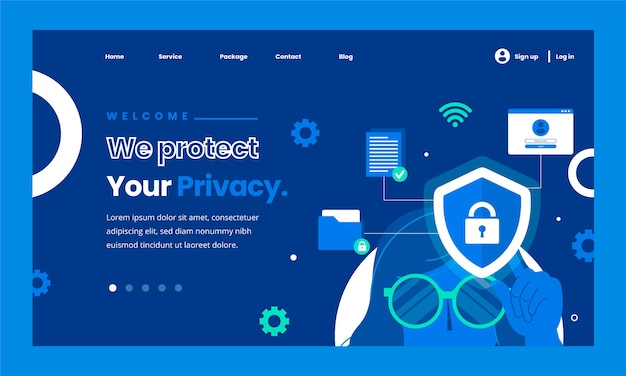 Vetor grátis modelo de página de destino de privacidade de dados de design plano