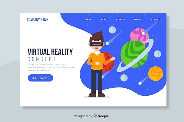 Modelo de página de destino de realidade virtual