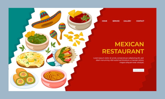 Vetor grátis modelo de página de destino de restaurante de comida mexicana plana