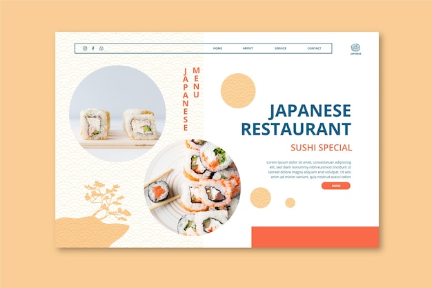 Vetor grátis modelo de página de destino de restaurante japonês