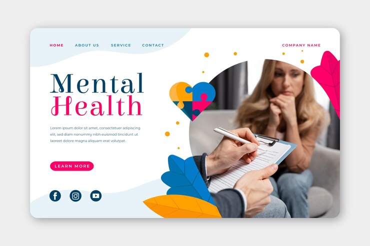 Vetor grátis modelo de página de destino de saúde mental plana com foto