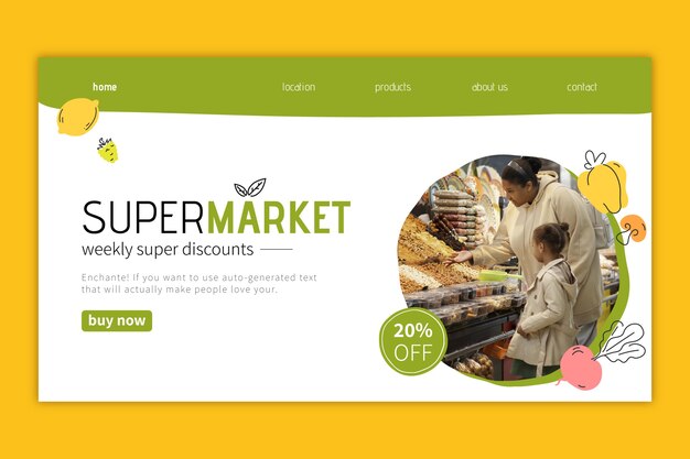 Modelo de página de destino de supermercado plano
