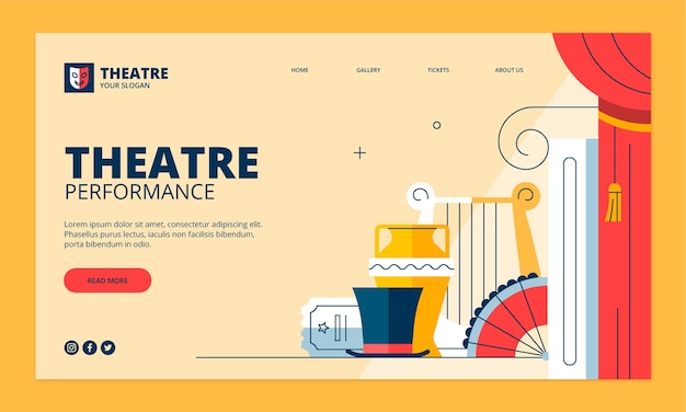 Modelo de página de destino de teatro desenhado à mão
