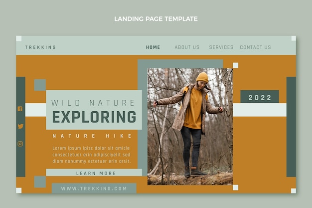 Vetor grátis modelo de página de destino de trekking de design plano