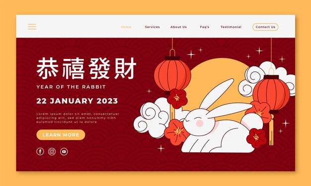 Modelo de página de destino desenhado à mão para celebração do ano novo chinês