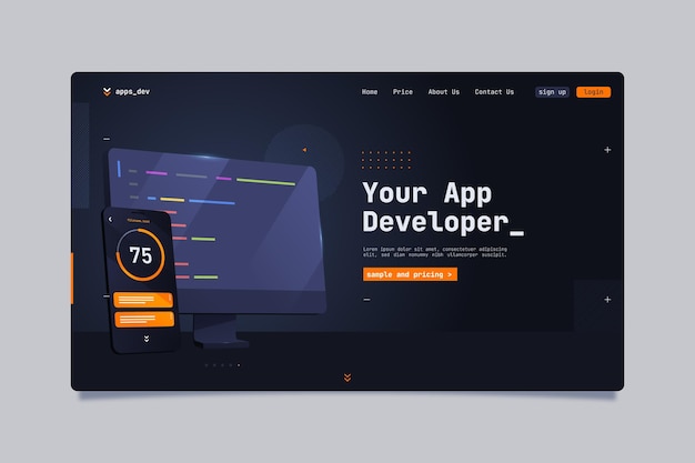 Vetor grátis modelo de página de destino do desenvolvedor de aplicativos