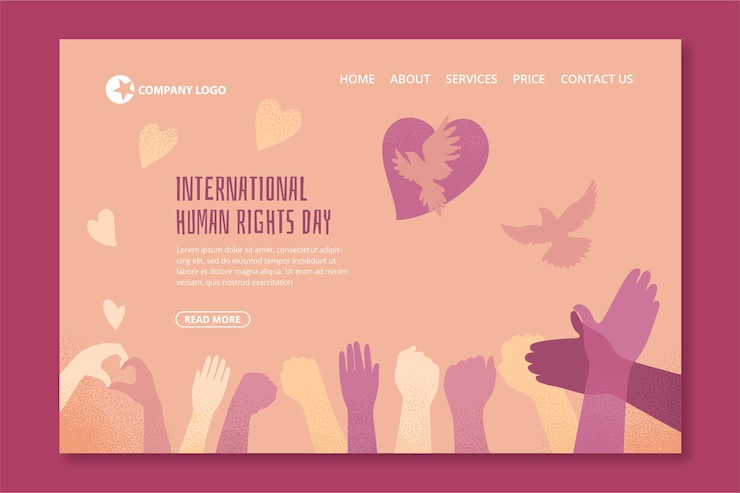 Vetor grátis modelo de página de destino do dia internacional dos direitos humanos desenhado à mão