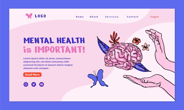 Vetor grátis modelo de página de destino do dia mundial da saúde mental desenhado à mão