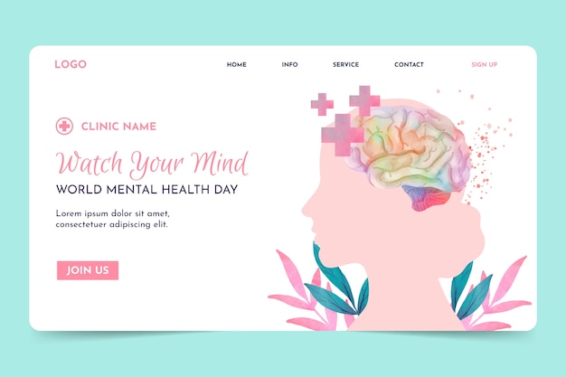 Vetor grátis modelo de página de destino do dia mundial da saúde mental em aquarela