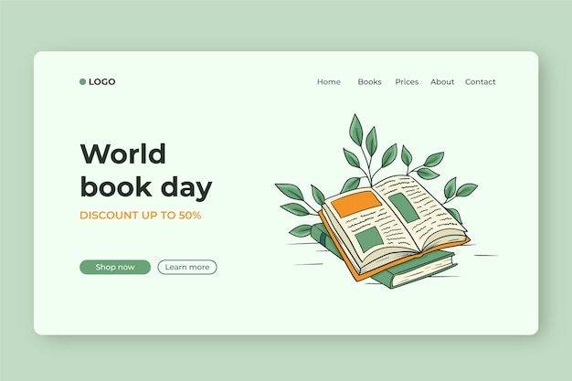 Vetor grátis modelo de página de destino do dia mundial do livro desenhado à mão