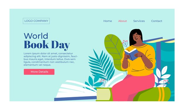 Modelo de página de destino do dia mundial do livro plano