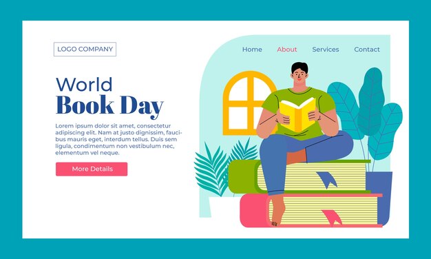 Modelo de página de destino do dia mundial do livro plano