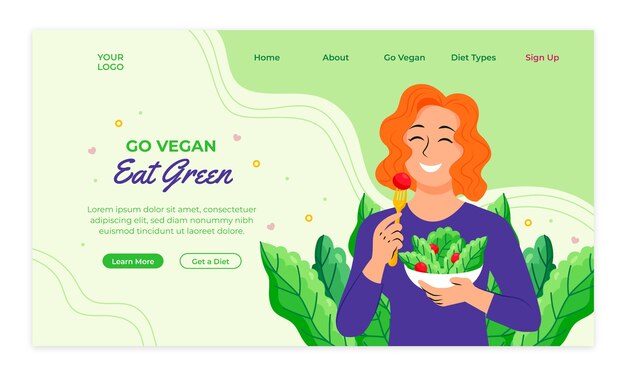 Modelo de página de destino do dia vegano do mundo plano