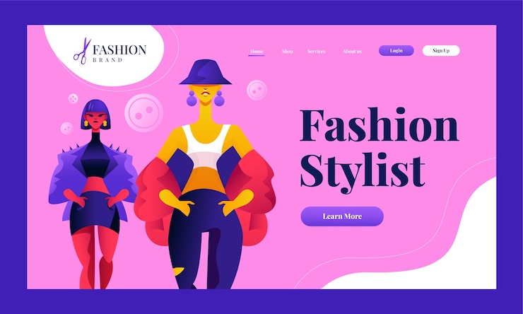 Vetor grátis modelo de página de destino do estilista de moda gradiente
