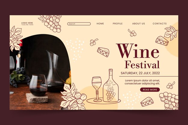 Vetor grátis modelo de página de destino do festival de vinhos