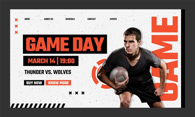 Modelo de página de destino do jogo de rugby