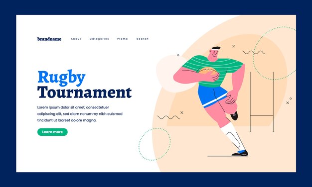 Modelo de página de destino do jogo de rugby