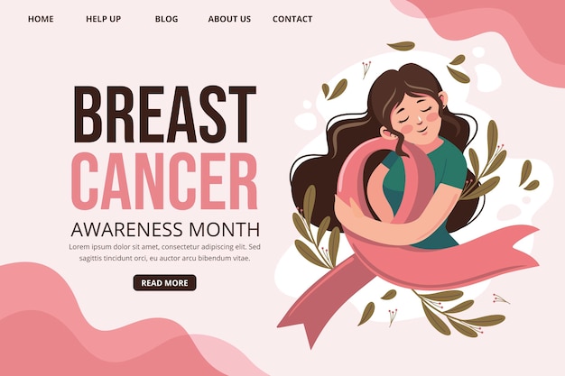 Modelo de página de destino do mês de conscientização do câncer de mama desenhado à mão