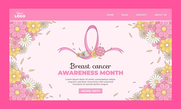 Modelo de página de destino do mês de conscientização do câncer de mama