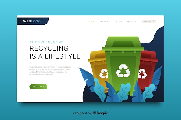 Vetor grátis modelo de página de destino do site de reciclagem