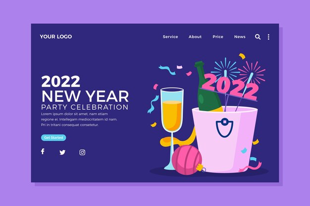 Modelo de página de destino festiva para o ano novo 2022