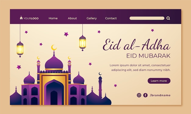 Modelo de página de destino gradiente eid al-adha