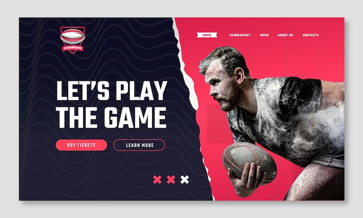 Vetor grátis modelo de página de destino para campeonato de rugby