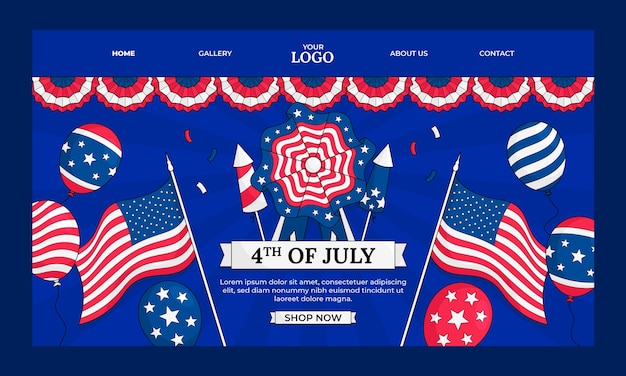 Modelo de página de destino para celebração americana de 4 de julho