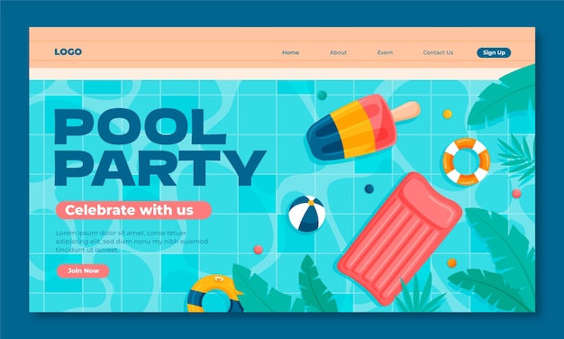 Modelo de página de destino para festa na piscina