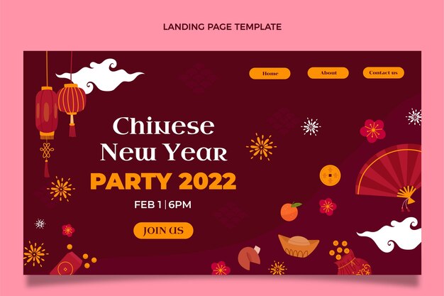 Modelo de página de destino plana de ano novo chinês