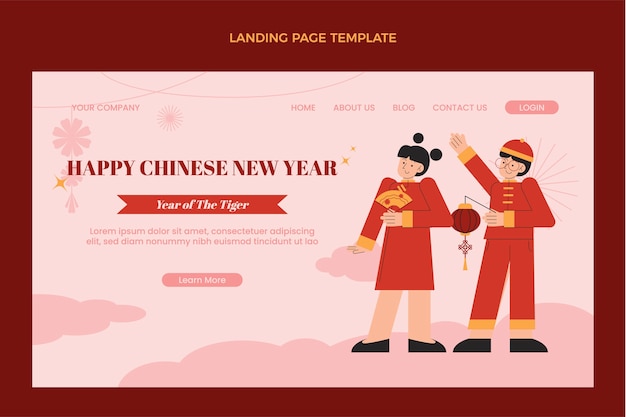 Vetor grátis modelo de página de destino plana de ano novo chinês