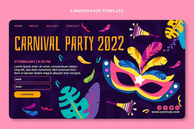 Modelo de página de destino plana de carnaval