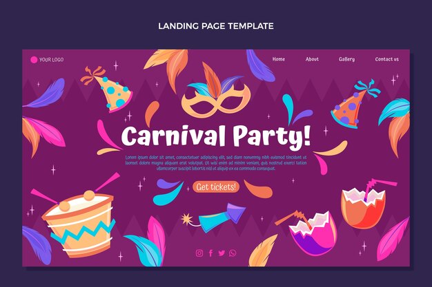 Modelo de página de destino plana de carnaval