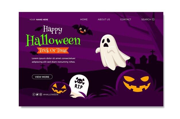 Modelo de página de destino plana de halloween