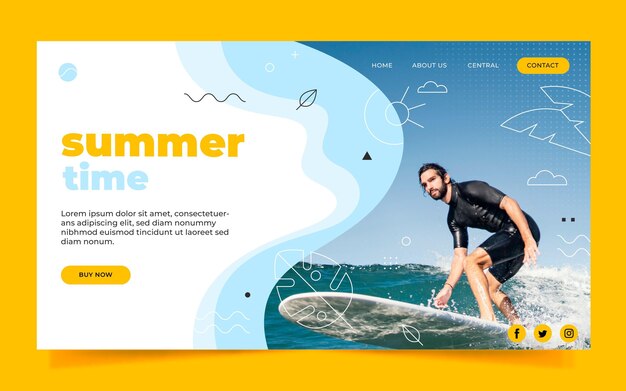 Modelo de página de destino plana de verão com foto