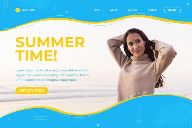 Modelo de página de destino plana de verão com foto