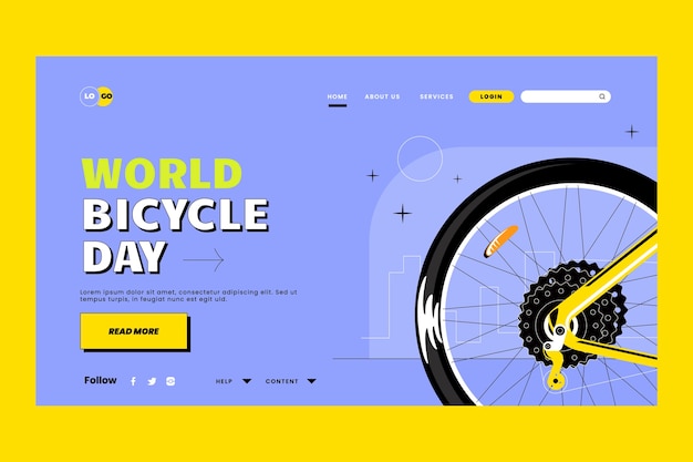 Vetor grátis modelo de página de destino plana do dia mundial da bicicleta