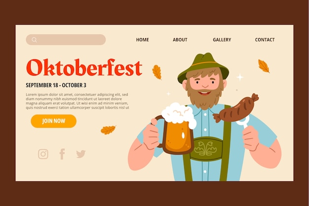 Vetor grátis modelo de página de destino plana oktoberfest