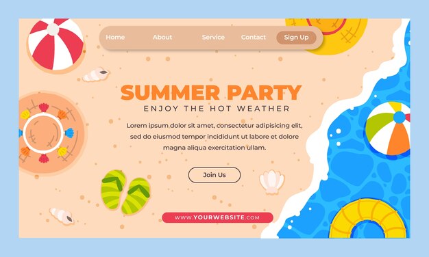Modelo de página de destino plana para a temporada de verão