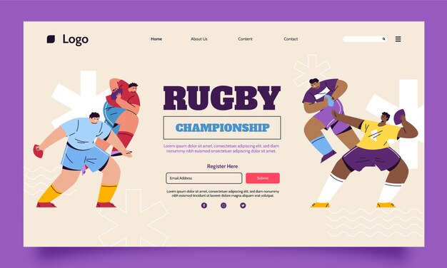 Modelo de página de destino plana para campeonato de rugby