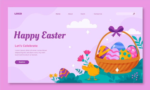 Vetor grátis modelo de página de destino plana para celebração da páscoa