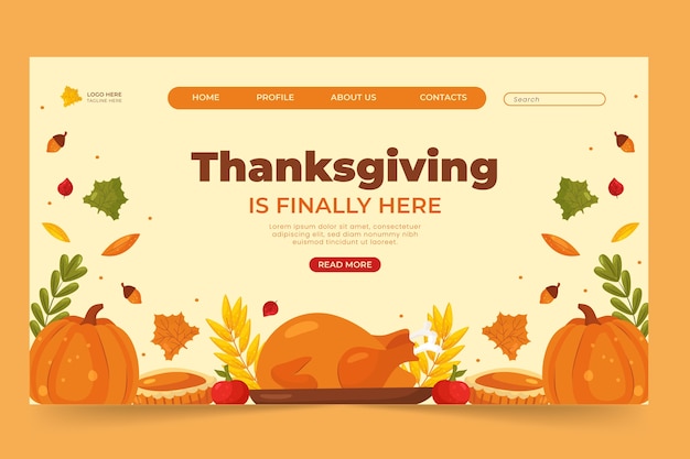 Vetor grátis modelo de página de destino plana para celebração de ação de graças