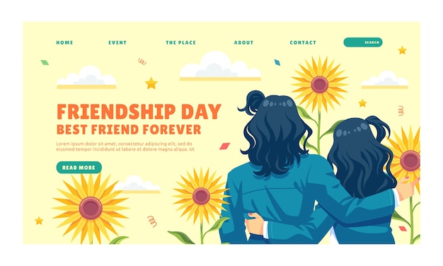 Vetor grátis modelo de página de destino plana para celebração do dia da amizade