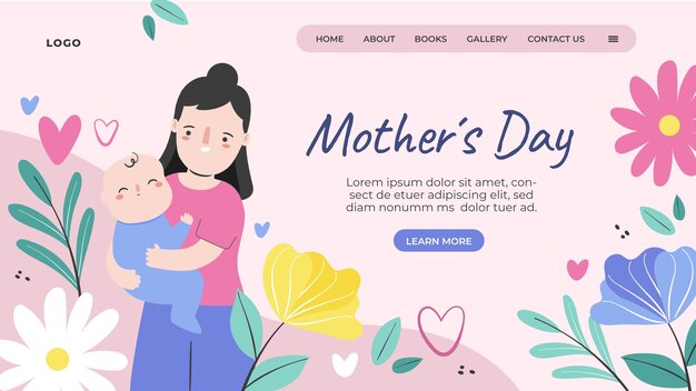 Modelo de página de destino plana para celebração do dia das mães