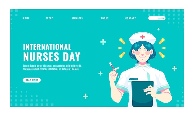 Modelo de página de destino plana para celebração do dia internacional das enfermeiras