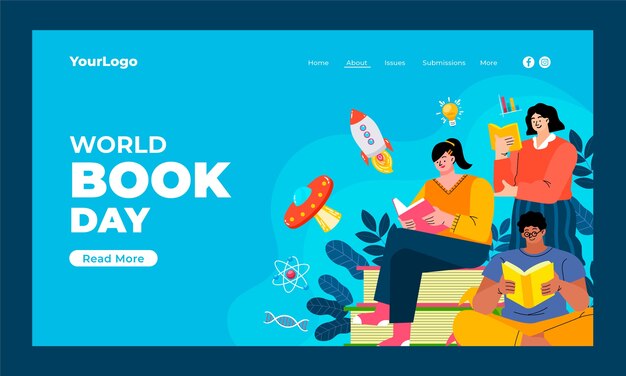 Modelo de página de destino plana para celebração do dia mundial do livro