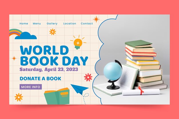 Modelo de página de destino plana para celebração do dia mundial do livro
