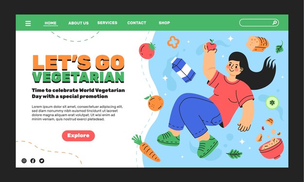 Modelo de página de destino plana para celebração do dia vegetariano mundial